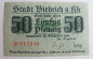 Preview: Altes Notgeld Biebrich Wiesbaden 50 Pfennig 1918 Gutschein