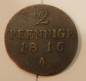 Preview: 2 Pfennige 1816 A Brandenburg Preussen Friedrich Wilhelm III  Ø2,2cm  3,2g