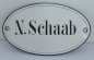 Preview: Altes Emailleschild Türschild Namensschild N. Schaab Email gewölbte Form 10,2x6c