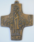 Preview: Bronze Kreuz Relief Der Gute Hirt Andenken Kommunion 9,5x8,5cm