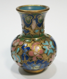 Kleine Miniatur Vase Emaille Cloisonne bunte Blumen 5cm