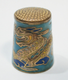 Kleiner Fingerhut Emaille Cloisonne bunt chinesischer Drache 2,3cm