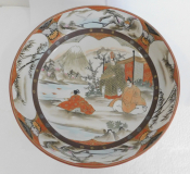 Große Schale Kutani Stil Japan Mönche Geisha Fuji handbemalt Ø27,5cm