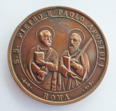 Alte Medaille Kupfer Papst Leo XIII Apostel Pietro e Paolo Rom Ø3,8cm