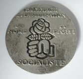 Große Medaille Jean Jaures Hommage de la Federation Socialiste Zinn Ø7cm