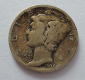 1 One Dime 1936 USA Silber 900 2,38g Ø1,8cm