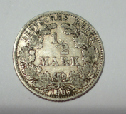 1/2 Mark Deutsches Reich 1906 G Silber 900 2,76g Ø2cm