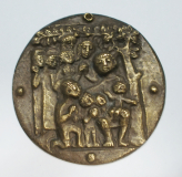 Bronze Plakette Relief Jesus der Kinderfreund Egino Weinert Ø6,7cm