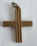 Kleines Bronze Kreuz Streifenmuster Anhänger 4,2x3,3cm #6