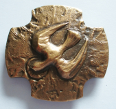Bronze Kreuz mit Taube signiert FC 7,2x7,5cm #18