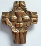 Bronze Kreuz Hände Brot Kelch 9,5x8cm #21