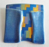 Porzellanbrosche Rosenthal blau Design van Loon 4,7x4,5cm