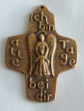 Bronze Kreuz Schutzengel mit Kind Ich bin bei dir alle Tage 8x6cm #28