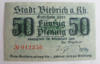 Altes Notgeld Biebrich Wiesbaden 50 Pfennig 1918 Gutschein