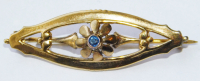 Elegante Jugendstil Brosche vergoldet Blüte blaues Steinchen (N)