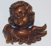 Kleine Holzfigur Engelskopf Engel Putto geschnitzt nach links schauend 6,5x6cm #1830