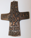 Kleines Bronze Kreuz Ich bin der Weinstock 9,5x7,7cm