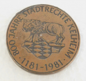 Große Medaille 800 Jahre Stadtrechte Kelheim 1981 Otto Herzog von Bayern 5cm
