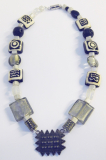 Collier Kette schwarz-weiß-grau Glas Lava Elemente Magnet 44cm (N)