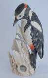 Porzellanfigur Vogel Buntspecht am Ast Goebel Bisquit matt 18cm