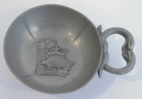Weinprobierschale Wappen Ludwig XII Stachelschwein Schlangengriff Zinn tastevin
