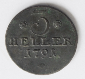 Uralte Münze 3 Heller 1791 Hessen Kassel 2,5cm