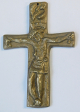 Kleines Bronze Messing Kreuz Relief Jesus Mein Heiland Mein Erlöser 9,5x6,5cm