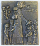 Kleine Bronze Plakette Relief St. Elisabeth v. Thüringen Egino Weinert 5,2x4,3cm