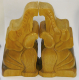 2 Holz Buchstützen Elefanten 19cm Kunstgew. Handarbeit Holzbildhauermeister