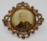 Jugendstil Brosche Schaumgold Fotobrosche rotgoldfarben Ø2,3cm #b (N)