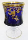 Prächtiges großes Pokalglas Murano royal blau mit reichlich Golddekor Vase 19cm
