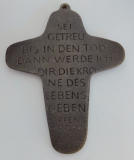 Preview: Kleines Bronze Kreuz Jesus Sei getreu bis in den Tod - Offenbarung 10,5x8,2cm