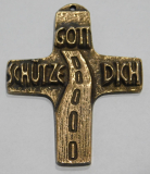 Kleines Bronze Kreuz Gott schütze Dich Straße Autofahrer Motorradfahrer 6,3x5cm