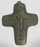 Kleines Bronze Kreuz Jesus Taube Hand Glaubensbekenntnis 9,5x7,4cm