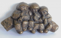 Bronze Relief 3 musizierende Kinder von J. Fischedick 17,5x9cm