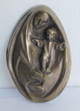 Bronze Relief Maria mit Kind oval 10,5x7cm