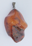 Anhänger Bernstein Öse Silber 925 Rohbernstein poliert cognac 4,5x3,2 14g