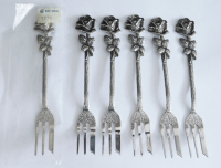 6 Kuchengabeln Hildesheimer Rose Silber 835 CW Widmann 13,4cm (N)