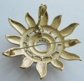 Original Pierre Lang Anhänger Brosche Sonne goldfarben helle Steinchen Ø8,2cm