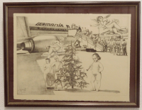 Original Lithographie Pit Morell Germania 1990 Weihnachtslitho Aktfiguren Engel (N)