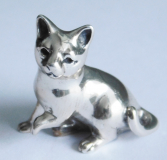 Miniatur Figur sitzende Katze Silber 925 Deko Setzkasten oä. 2x1 H1,5cm (N)