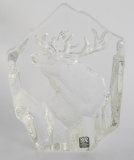 Glasblock Kristall mit Hirsch Mats Jonasson Schweden signiert 16x12x4cm