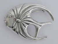 Brosche Fisch Skalar ? Silber 925 Hammerschlag 5x3,7cm 10,5g