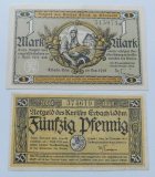 Altes Notgeld 50 Pfennig + 1 Mark Erbach im Odenwald 1918