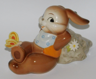 Porzellanfigur liegender Hase Schmetterling Kleine Verschnaufspause Goebel 7cm (N)