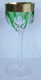 Edles Weinglas Moser grün Papstschliff breiter Goldrand mit Muster 19,7cm