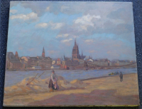 Altes Ölgemälde Frankfurt Dom Eiserner Steg von Alfred Schnaars 1907 (1875-1926)