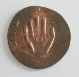 Medaille nach altem Haller Heller offene Hand 1977 925/K75 Kupfer Ø1,6cm