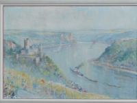 Monumentales Ölgemälde Burg Katz Loreley von Willi Holtmann - KEIN Versand ! -