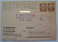 Alte PK Chemische Fabrik Menzer an Chamotte Industrie 1942 betr. Glühschalen